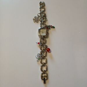 Kim Roger’s Women's Silver Tone Quartz Christmas Charm Band Watch